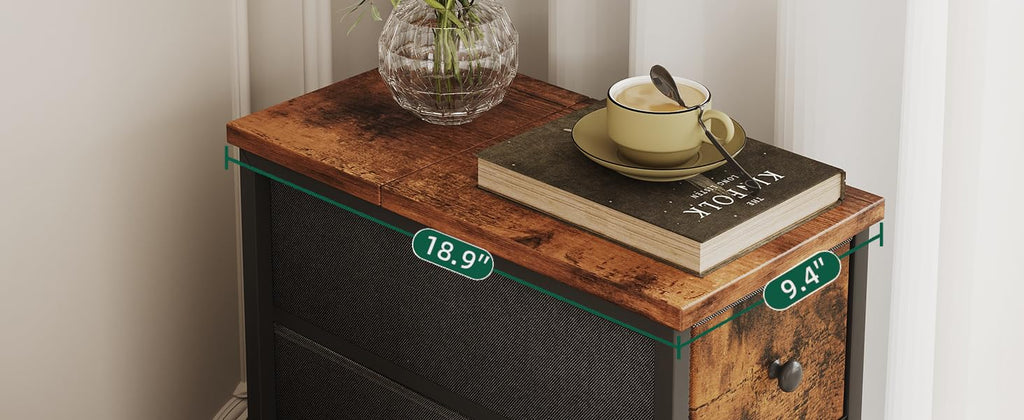 Narrow 5 Fabric Drawers Rustic Brown Dresser J21828