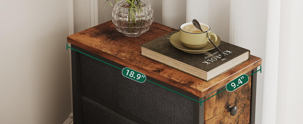 Narrow 5 Fabric Drawers Rustic Brown Dresser J21828