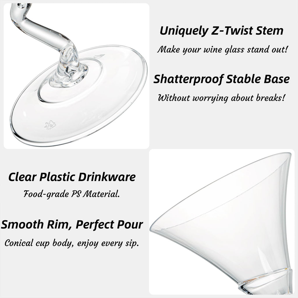 18 Pack 5 Oz Plastic Martini Glasses with Twisted Stem D179