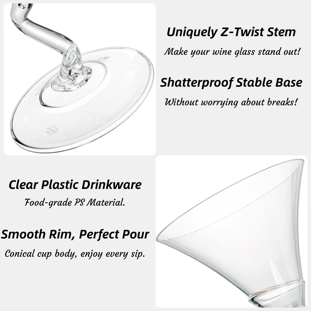 18 Pack 5 Oz Plastic Martini Glasses with Twisted Stem D179