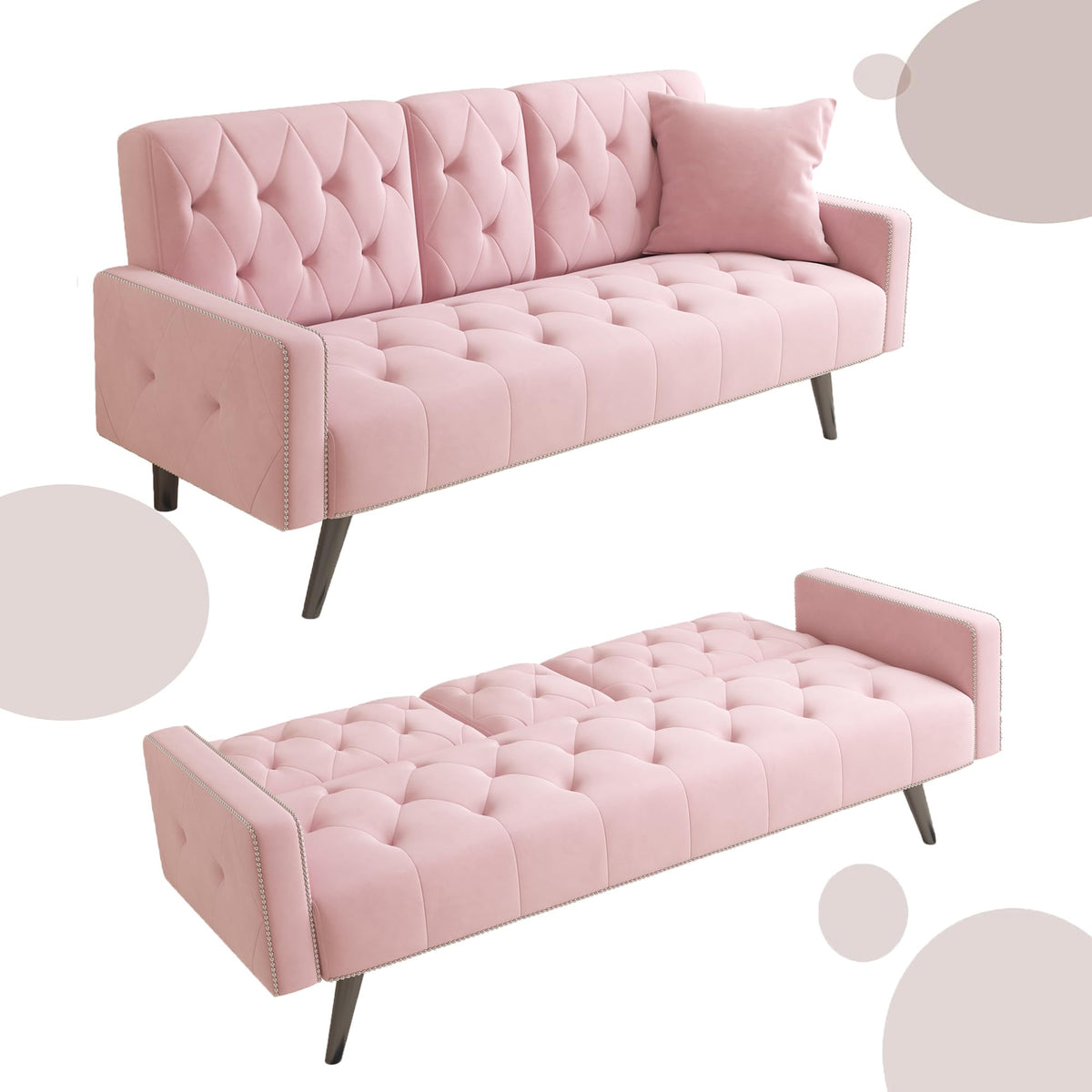 Pink Velvet 2 in 1 Futon Sofa Bed H155