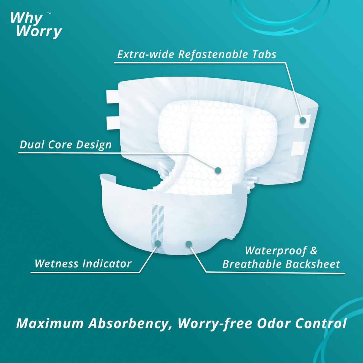 Adult Diapers with Tabs, Large, 15 Count X47475
