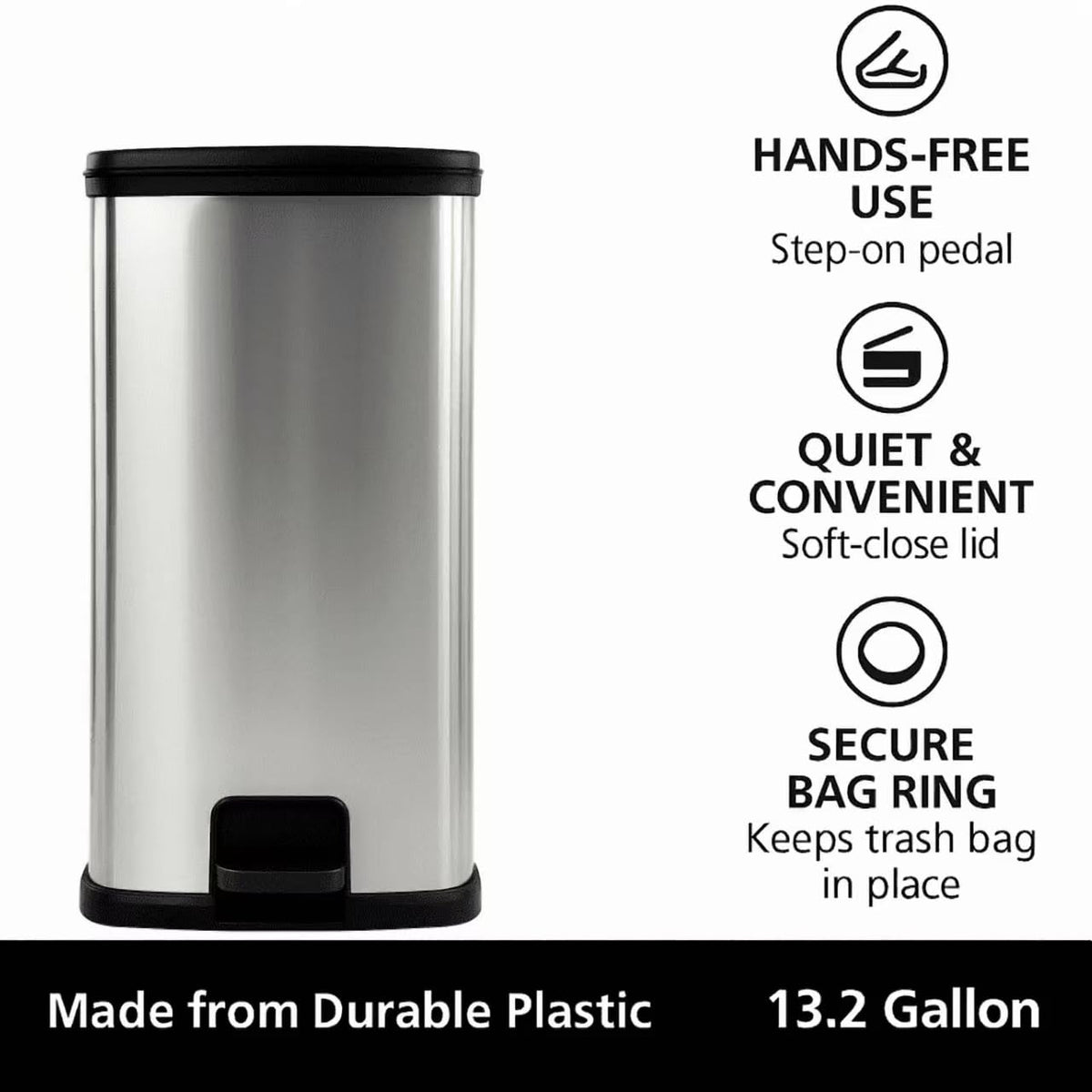 13 Gal Stainless Silver Step Trash Can L86467