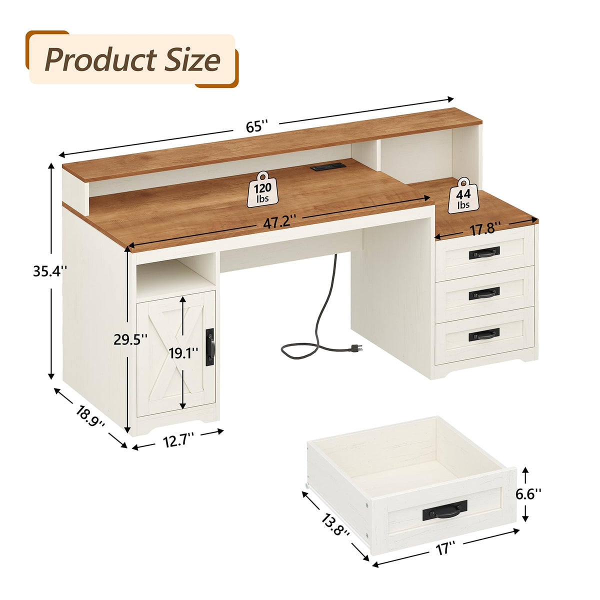 65" Computer Desk with Drawers and Printer Stand Q98948
