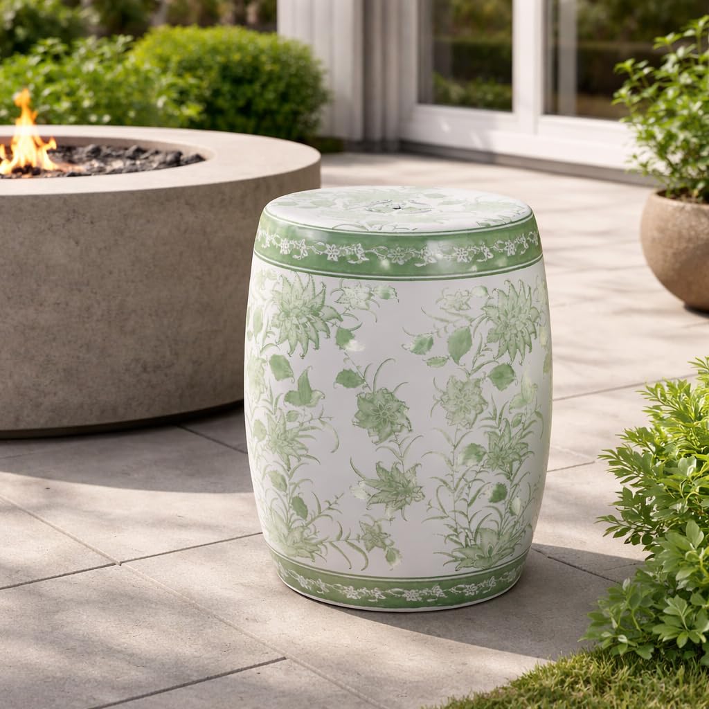Green & White Chinoiserie Stool U48653