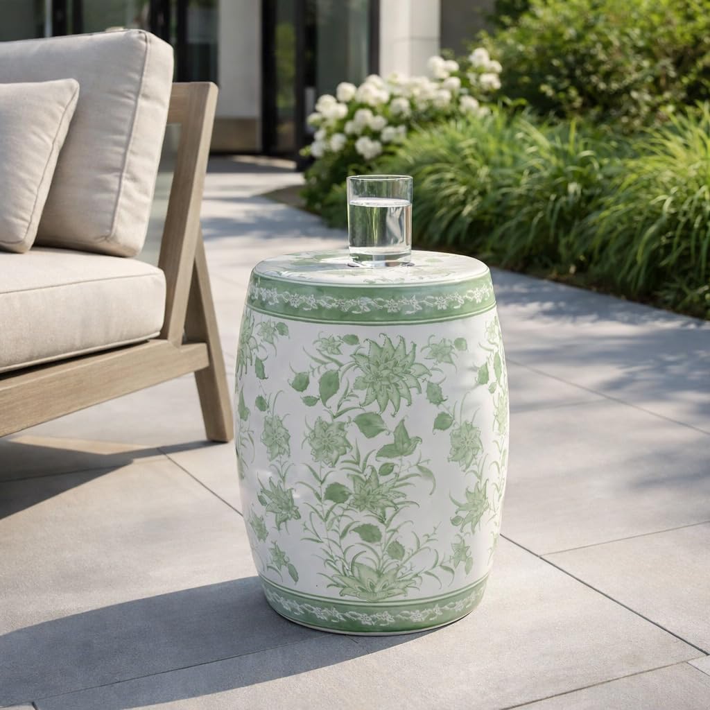 Green & White Chinoiserie Stool U48653