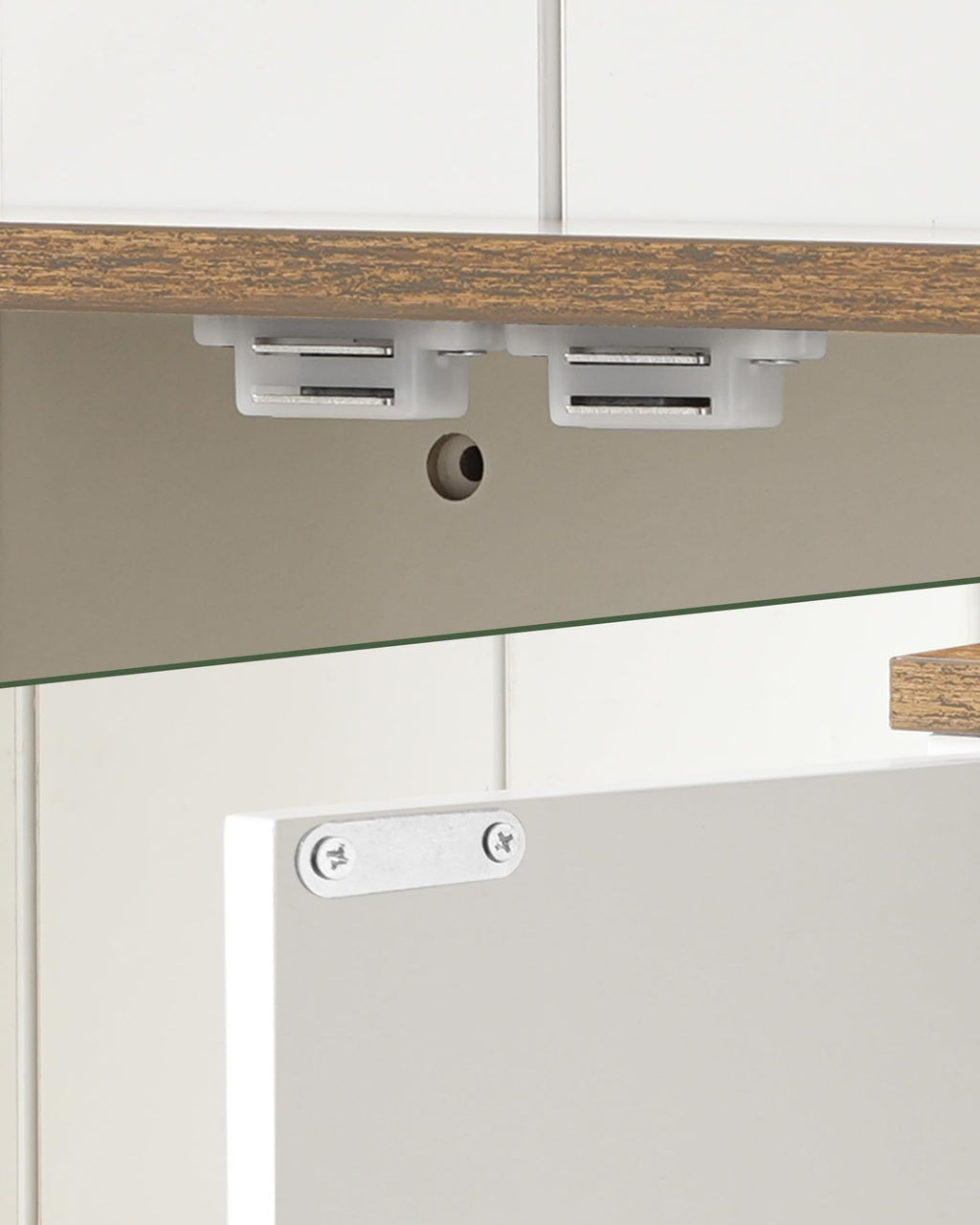 White and Walnut Bathroom Wall Cabinet with Towel Bar U889640