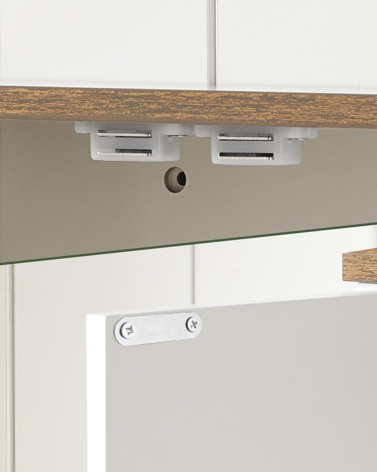 White and Walnut Bathroom Wall Cabinet with Towel Bar U889640
