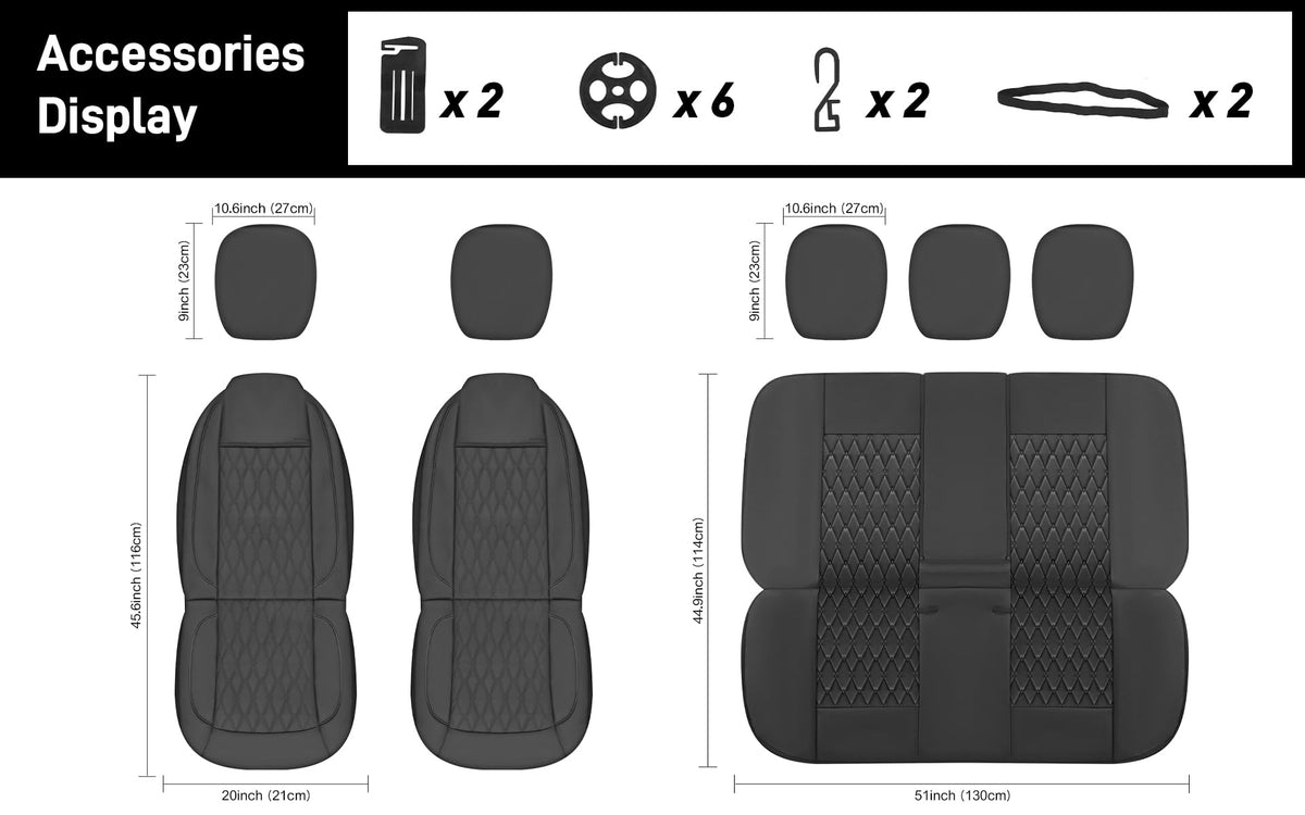 Faux Leather Car Seat Covers Full Set 5-Seat Black Y773