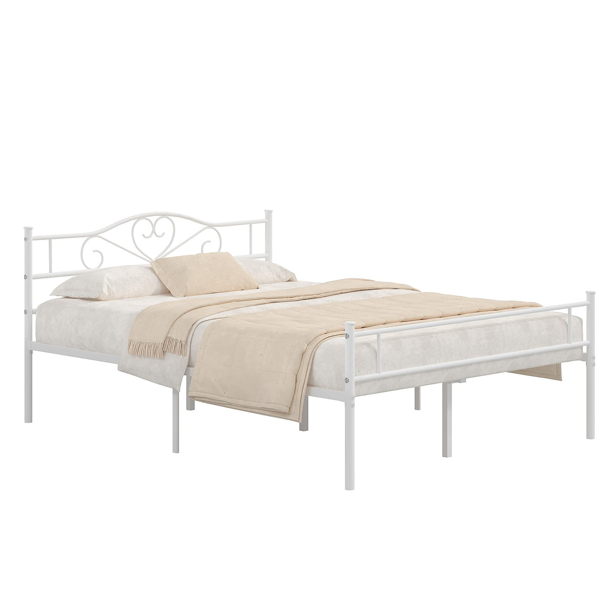 14 Inch Full Size White Metal Platform Bed Frame with Headboard and Footboard Z1997