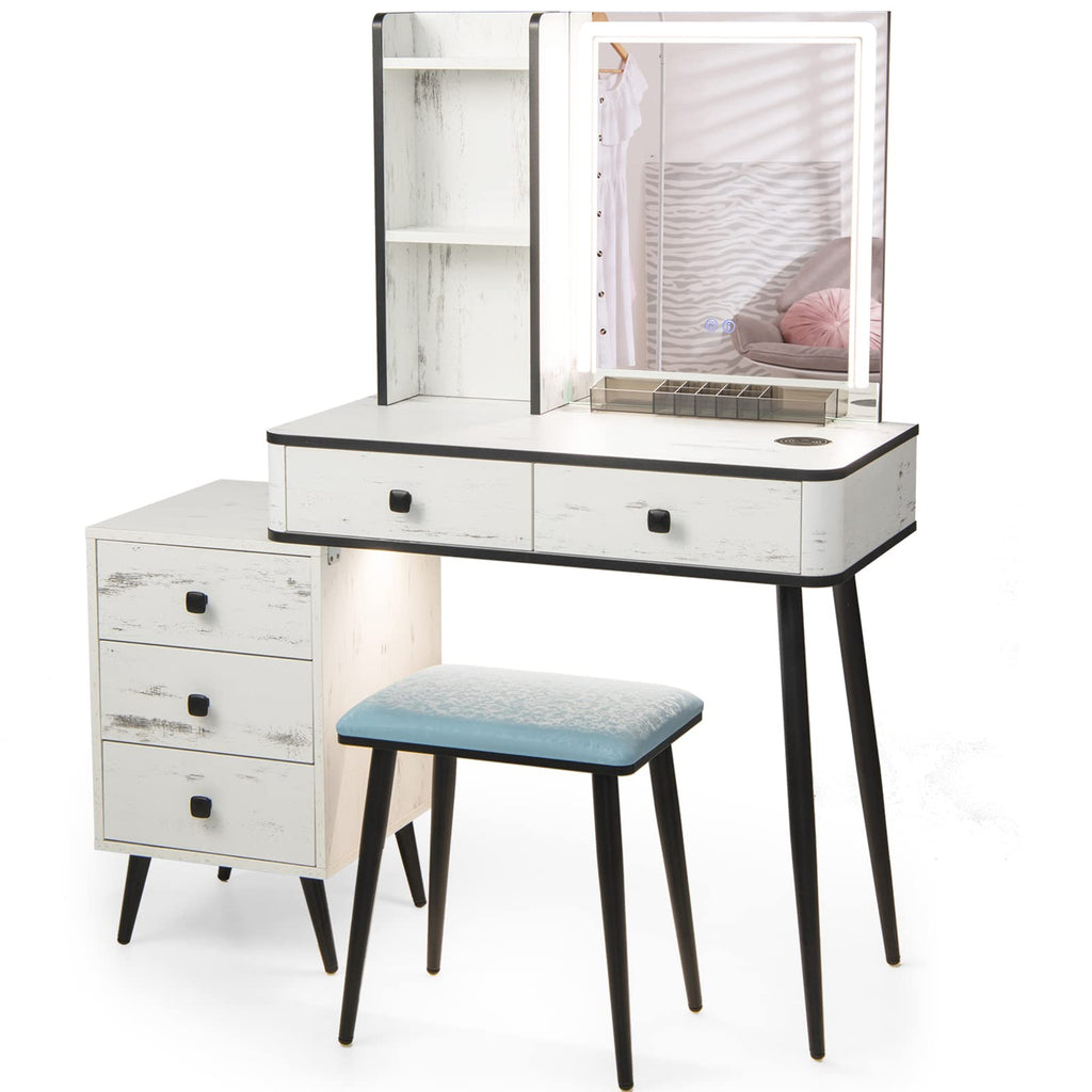 Makeup Vanity Table with Lighted Mirror and Stool R79470