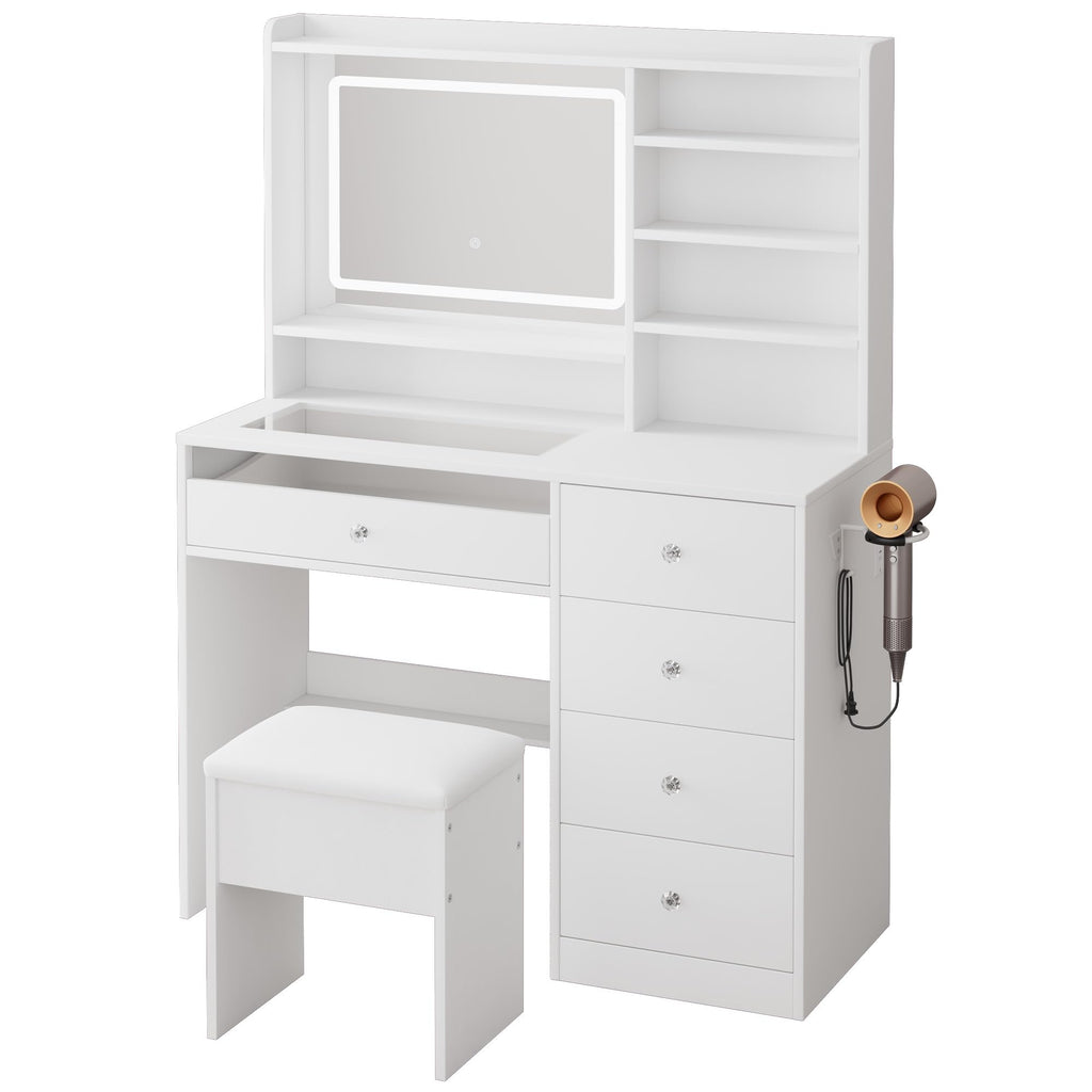 White Vanity Desk Set with Glass Desktop E702868