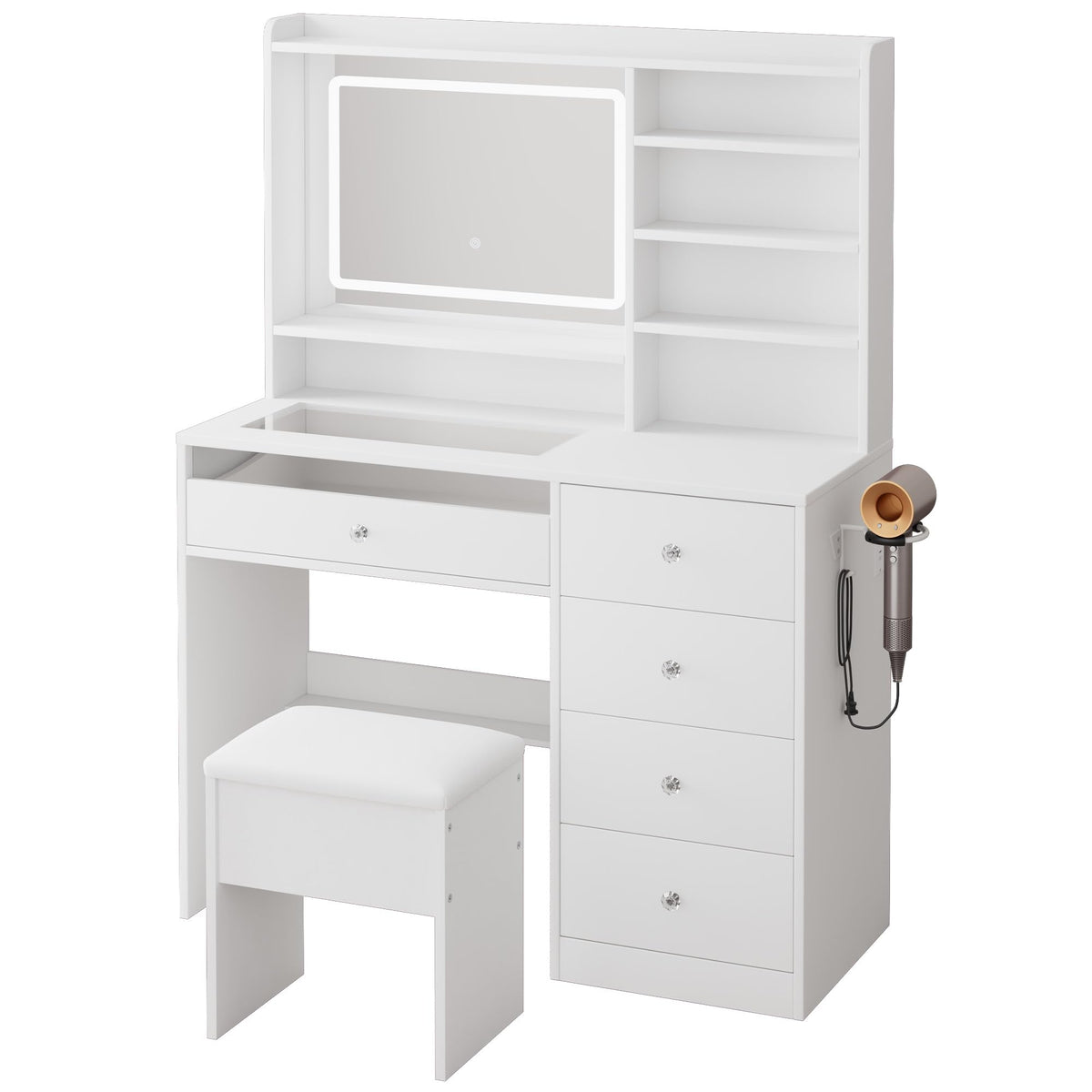 White Vanity Desk Set with Glass Desktop E702868