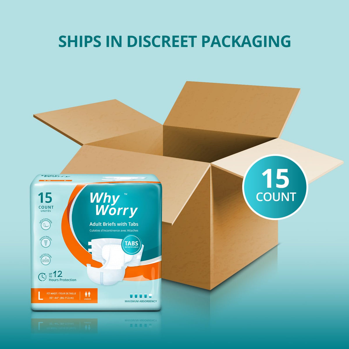 Adult Diapers with Tabs, Large, 15 Count X47475