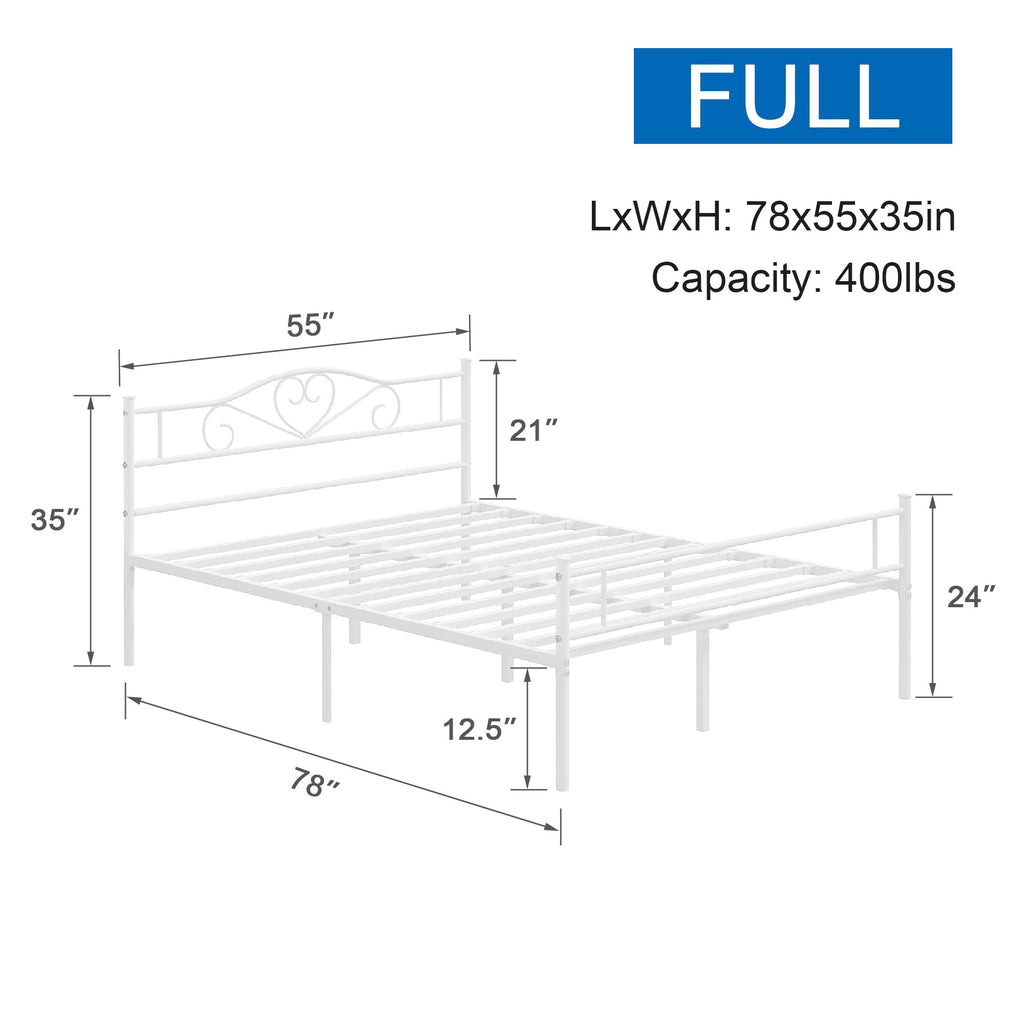 14 Inch Full Size White Metal Platform Bed Frame with Headboard and Footboard Z1997