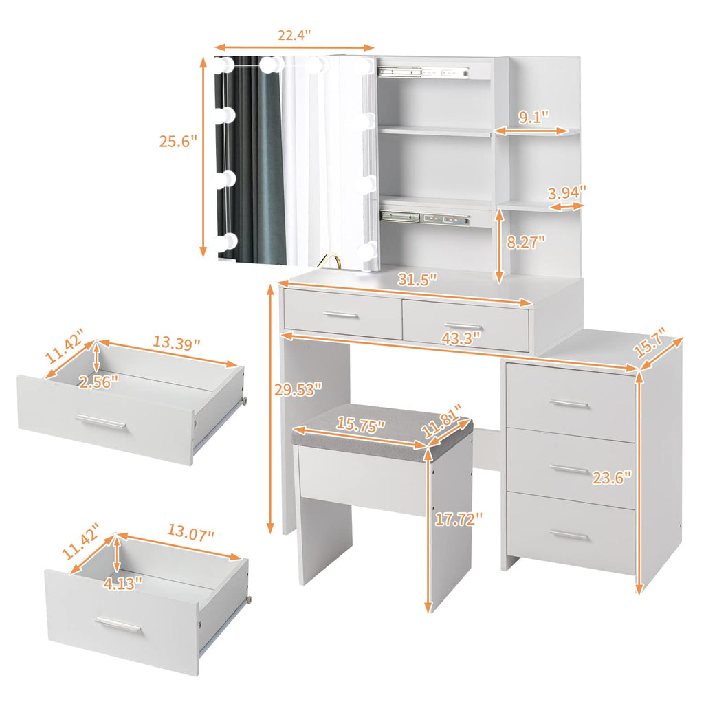 White Vanity Desk with Sliding Mirror R769974