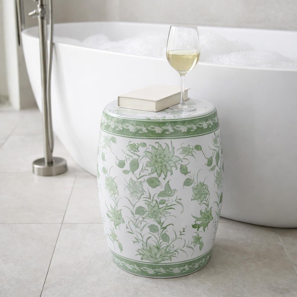 Green & White Chinoiserie Stool U48653