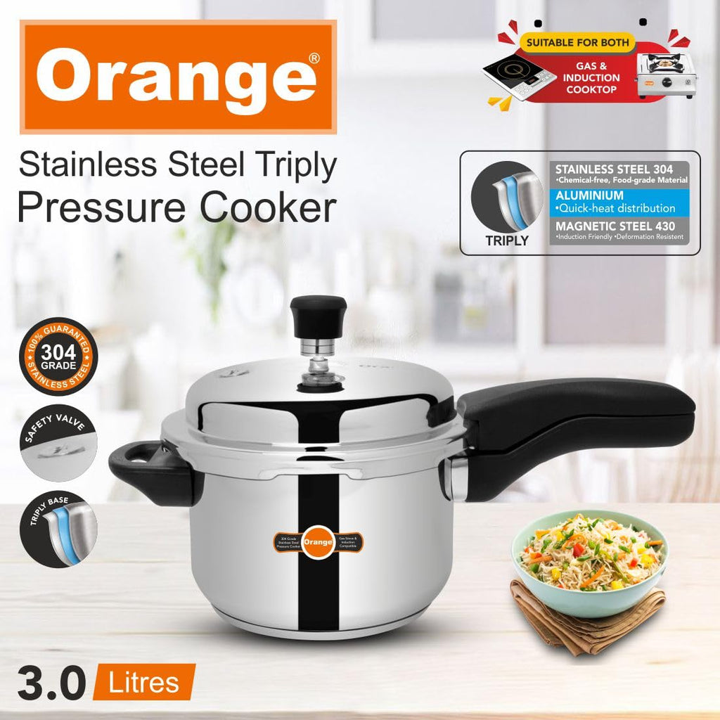 Orange Triply Stainless Steel Pressure Cooker 3L Q924109