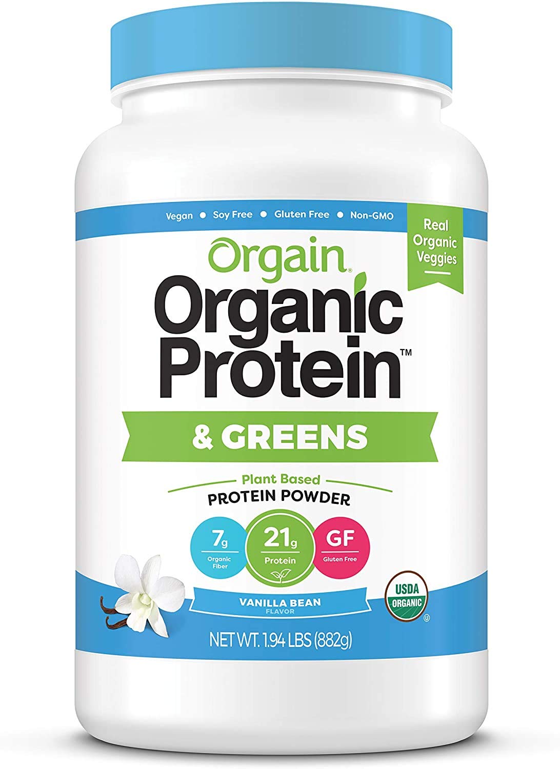 Organic Vegan Protein Powder + Greens, Vanilla Bean, 21g Plant Based Protein, 1.94lb X410