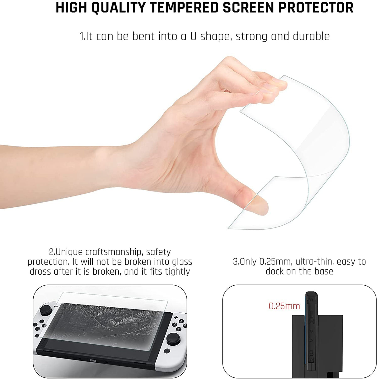 Purple Case for Nintendo Switch OLED Model with Screen Protector and 4 Thumb Grip Caps C5604