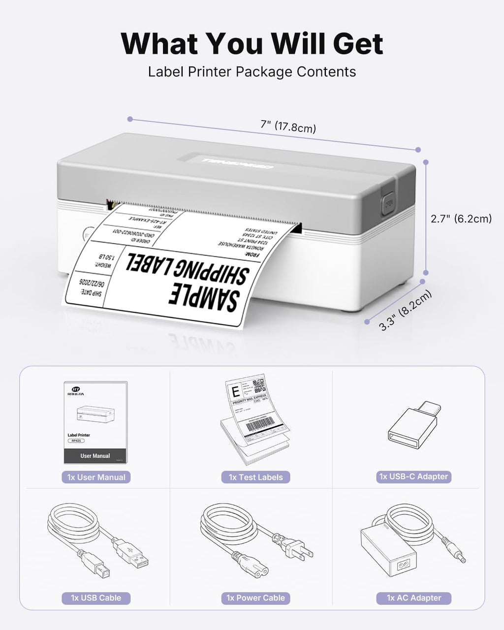 Bluetooth Thermal Shipping Label Printer Y777899