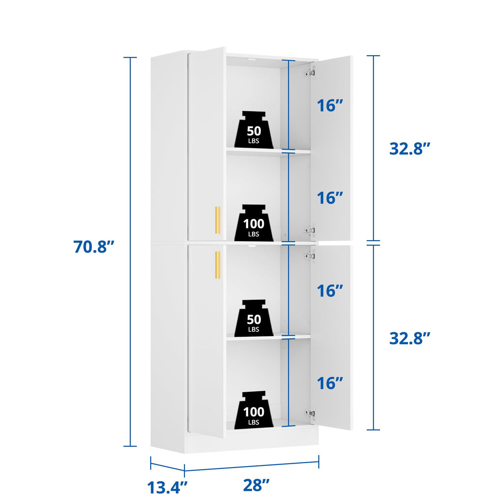 White Wood Storage Cabinet with Doors and Shelves N84732