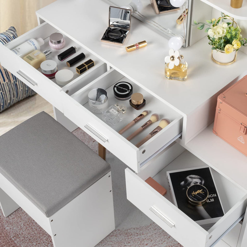 White Vanity Desk with Sliding Mirror R769974
