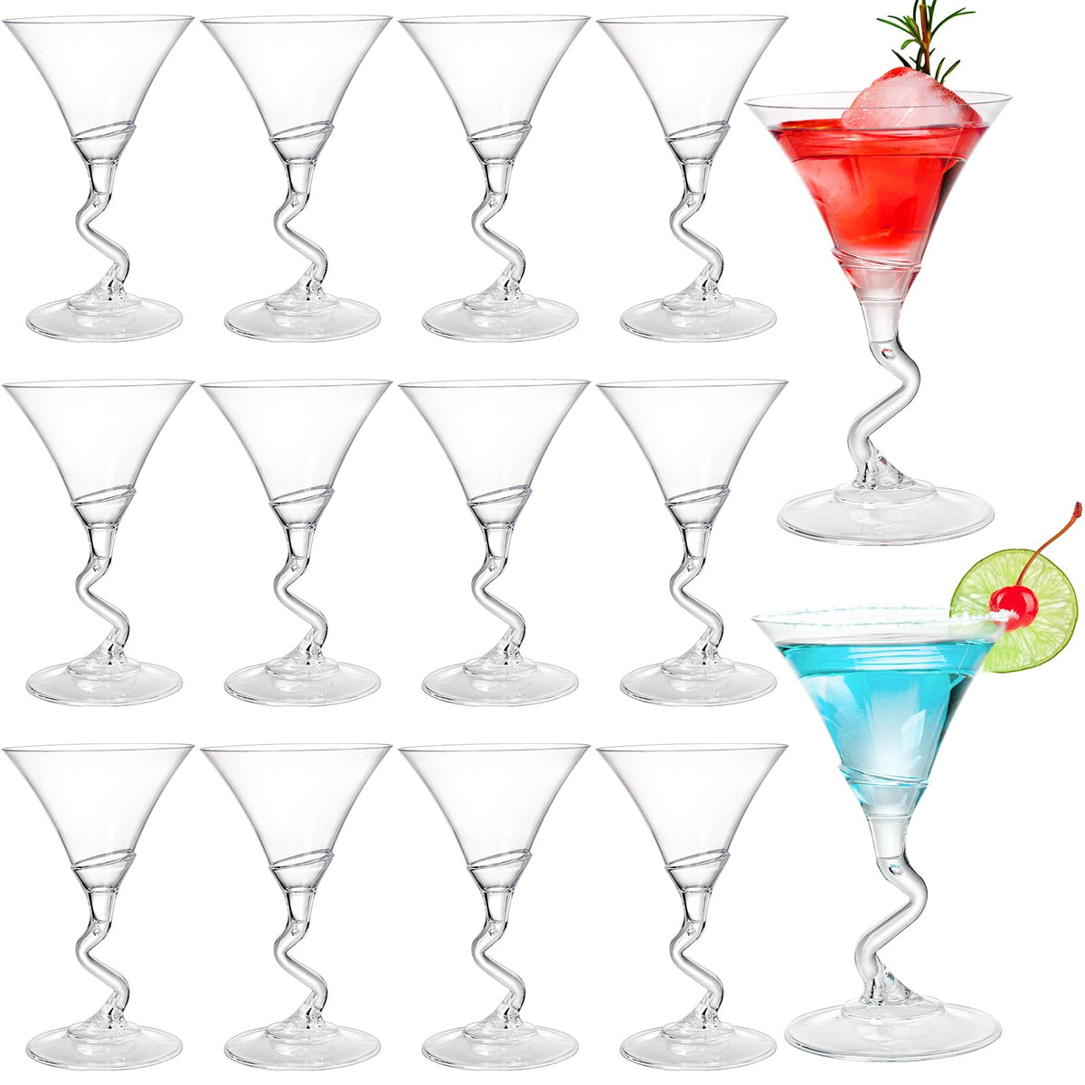 18 Pack 5 Oz Plastic Martini Glasses with Twisted Stem D179
