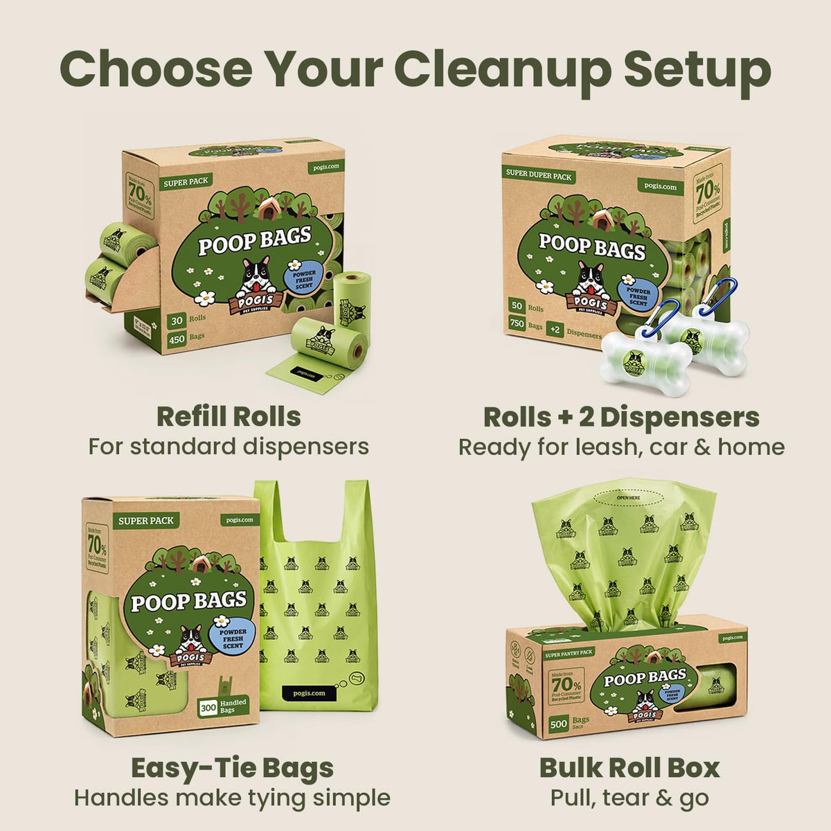 Large Dog Poop Bags with Handles, Fresh Scent, Extra Thick, 300 Bags M471498