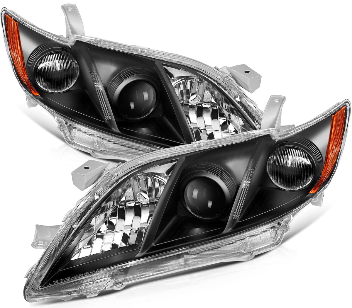 Black Housing Amber Reflector Clear Lens Headlight Assembly Pair T77413
