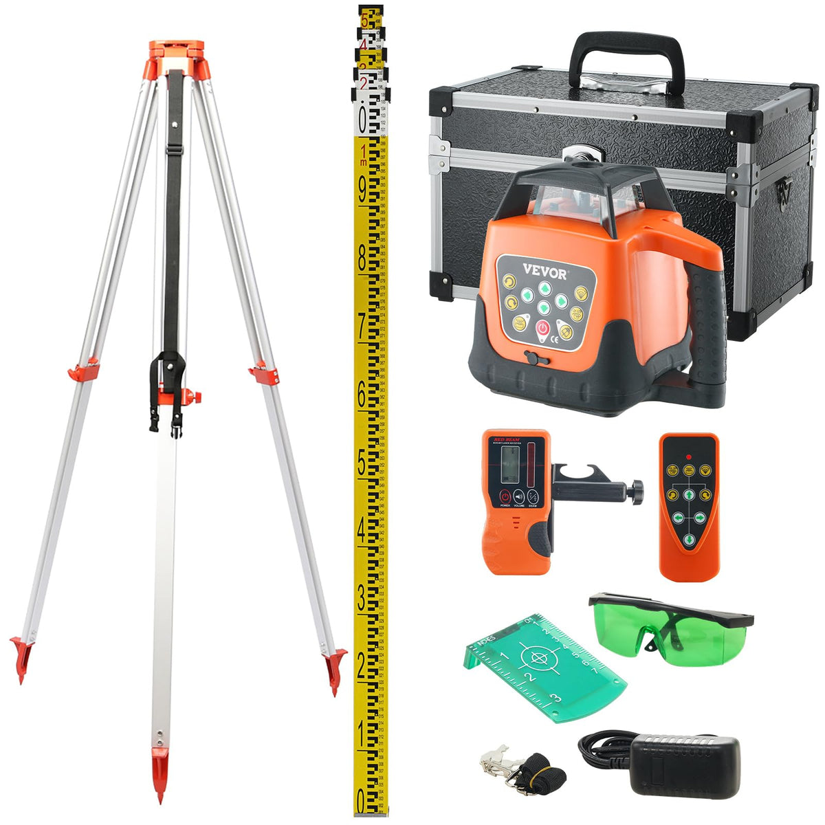 Green 360 Degree Self Leveling Rotary Laser Level Kit with Tripod & Staff I884