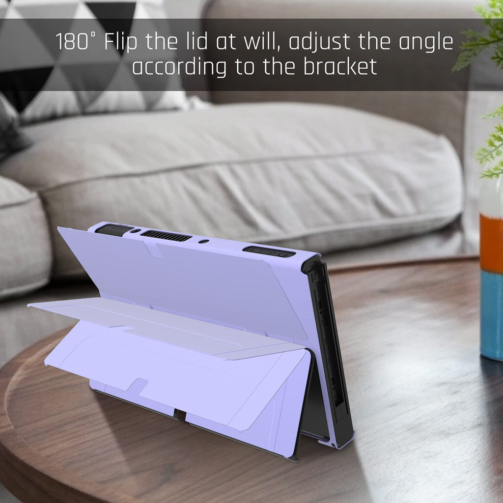 Purple Case for Nintendo Switch OLED Model with Screen Protector and 4 Thumb Grip Caps C5604