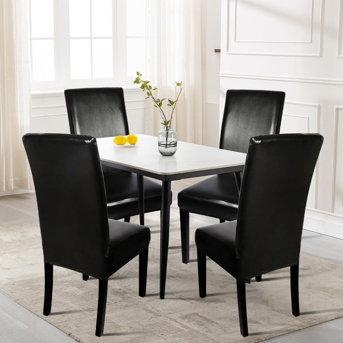 Waterproof PU Leather Dining Chair Covers Set of 4 Black Z904576