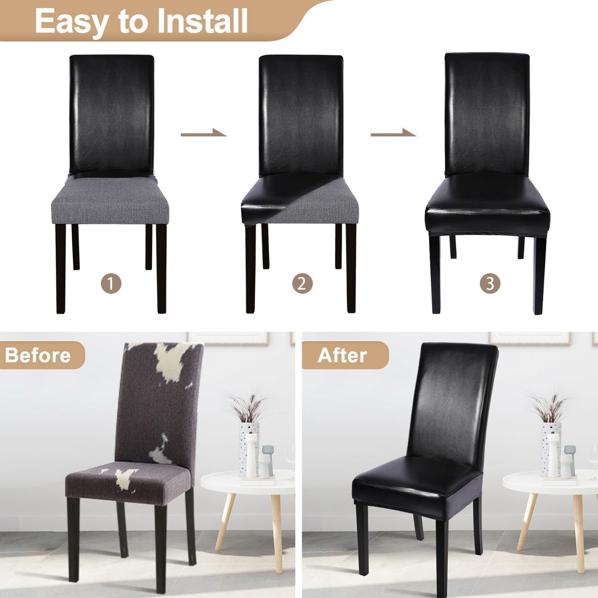Waterproof PU Leather Dining Chair Covers Set of 4 Black Z904576