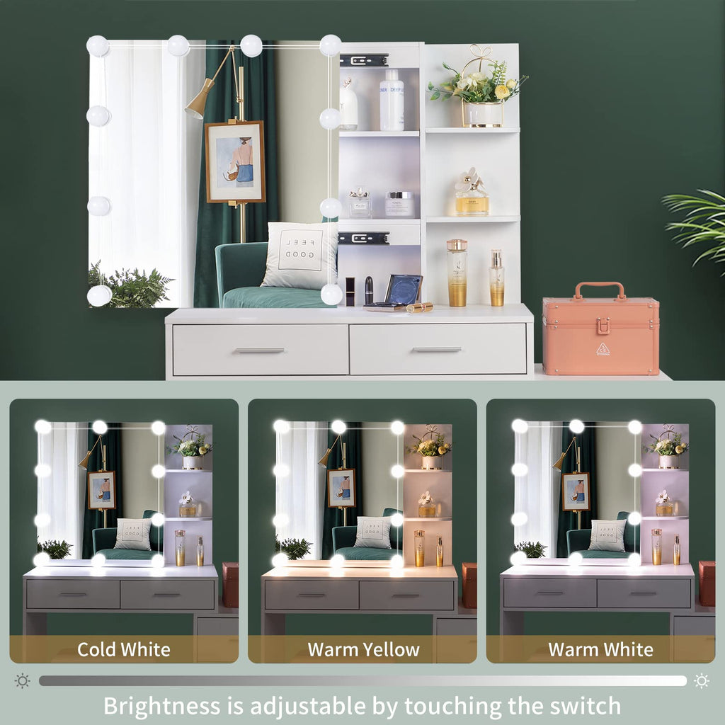 White Vanity Desk with Sliding Mirror R769974