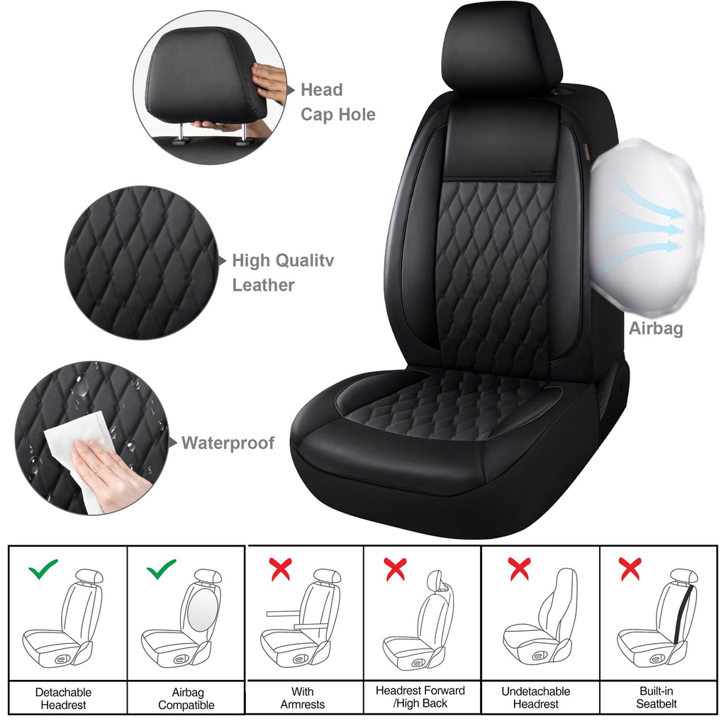 Faux Leather Car Seat Covers Full Set 5-Seat Black Y773