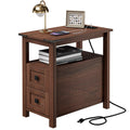 Cherry Wood End Table with Charging Station and 2 Storage Drawers P1106