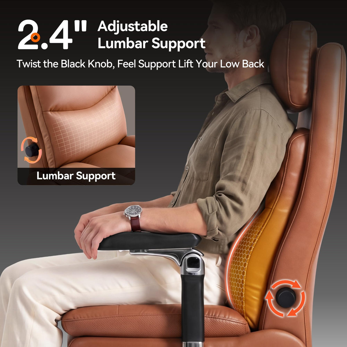 Brown Reclining Executive Office Chair with Flip-Up Armrests Y2163