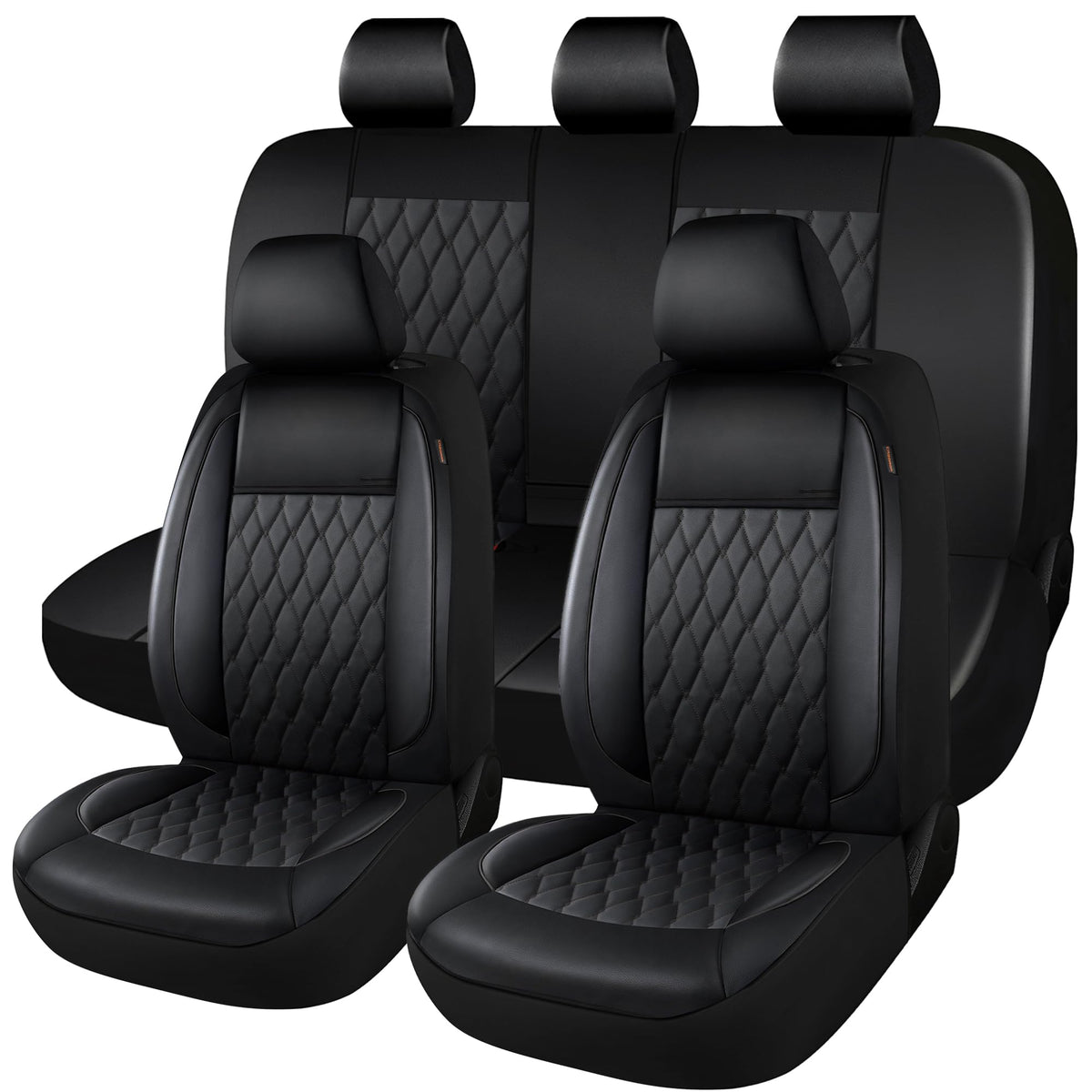Faux Leather Car Seat Covers Full Set 5-Seat Black Y773