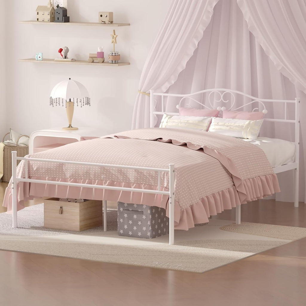 14 Inch Full Size White Metal Platform Bed Frame with Headboard and Footboard Z1997