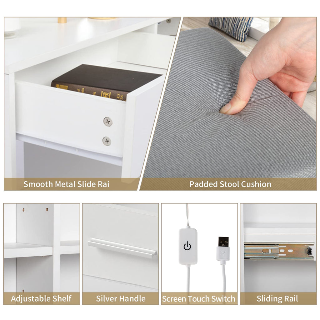 White Vanity Desk with Sliding Mirror R769974