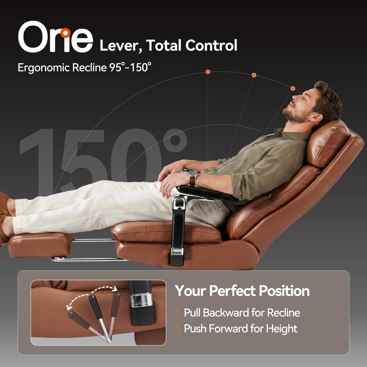 Brown Reclining Executive Office Chair with Flip-Up Armrests Y2163