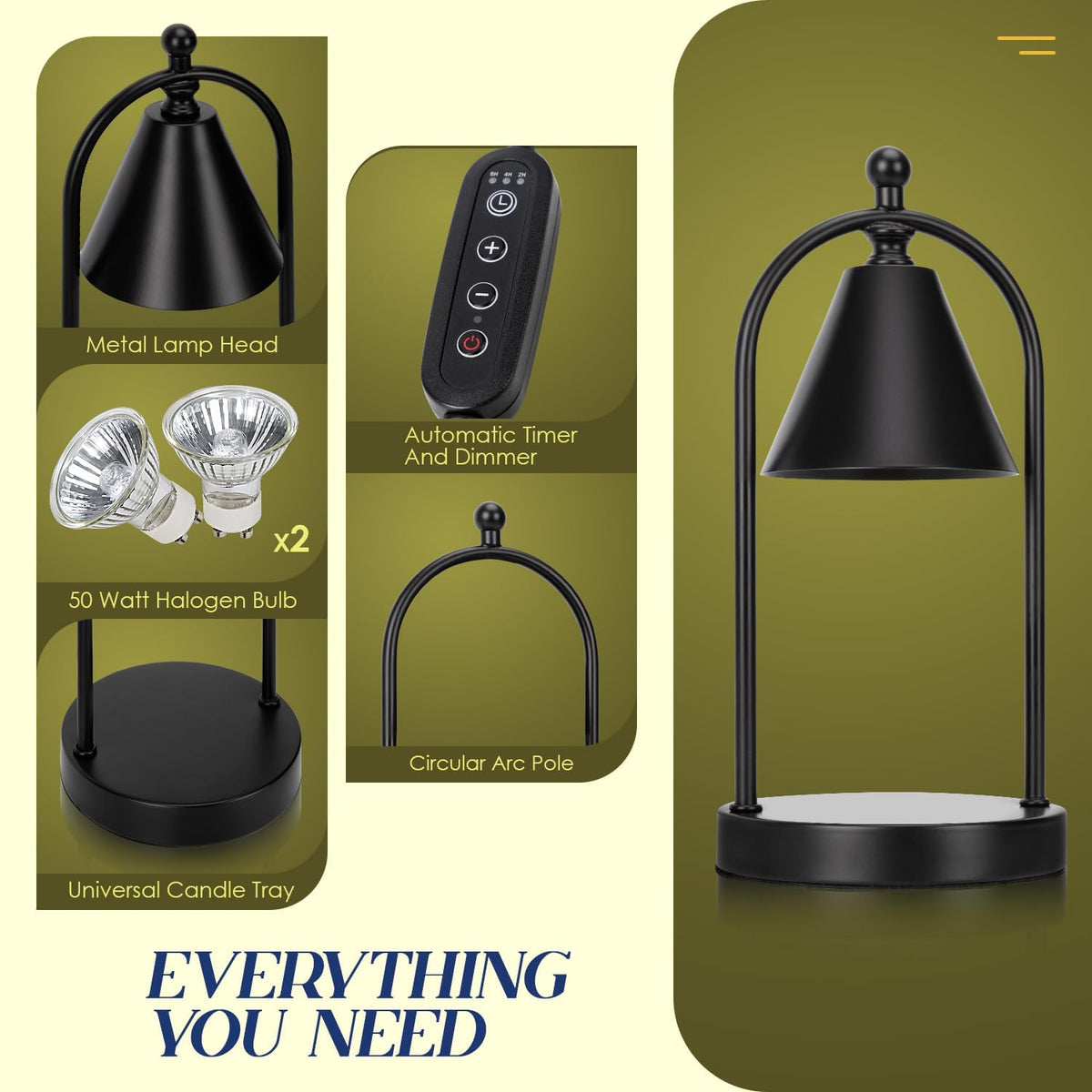 Black Candle Warmer Lamp with Timer S88740