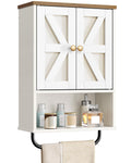 White and Walnut Bathroom Wall Cabinet with Towel Bar U889640