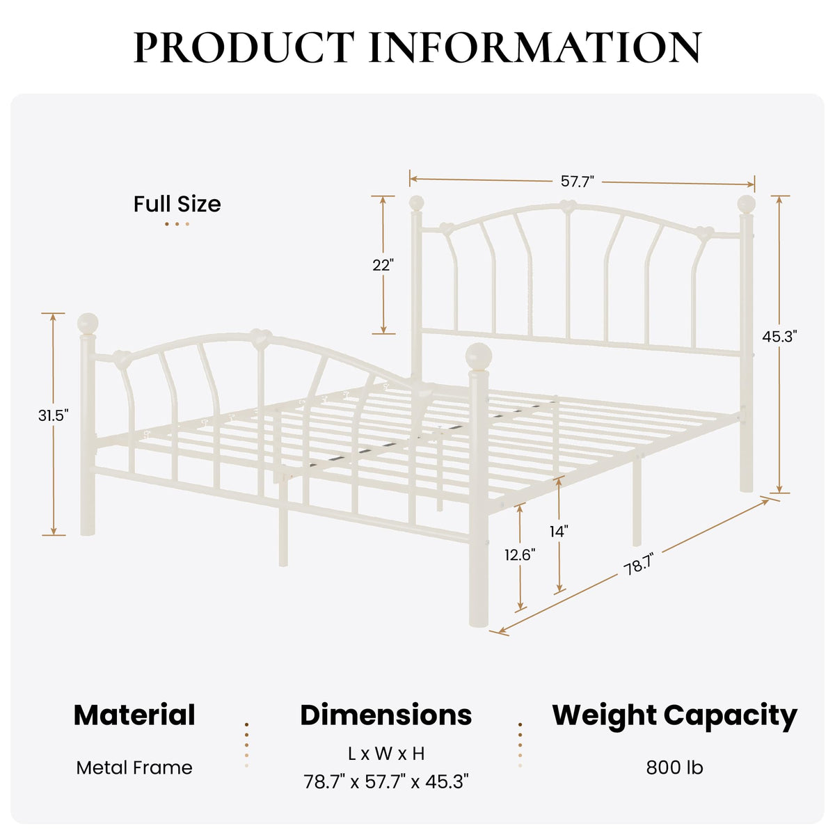 Full Size Cream White Metal Bed Frame T134