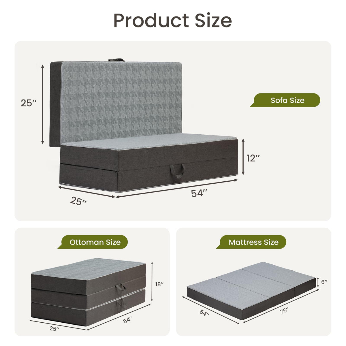 6" Trifold Full Size Memory Foam Mattress S741513
