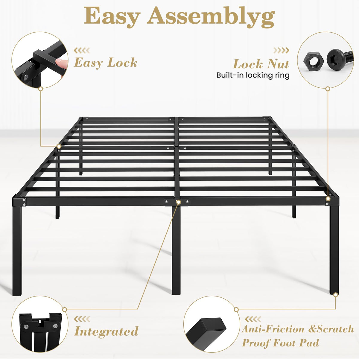 Queen 18 Inch Heavy Duty Metal Platform Bed Frame with Under Bed Storage R8235