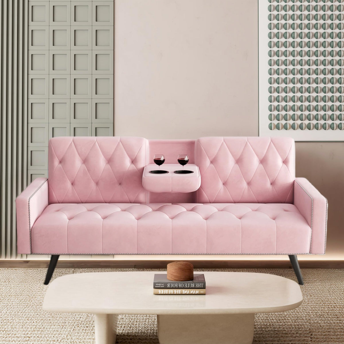 Pink Velvet 2 in 1 Futon Sofa Bed H155