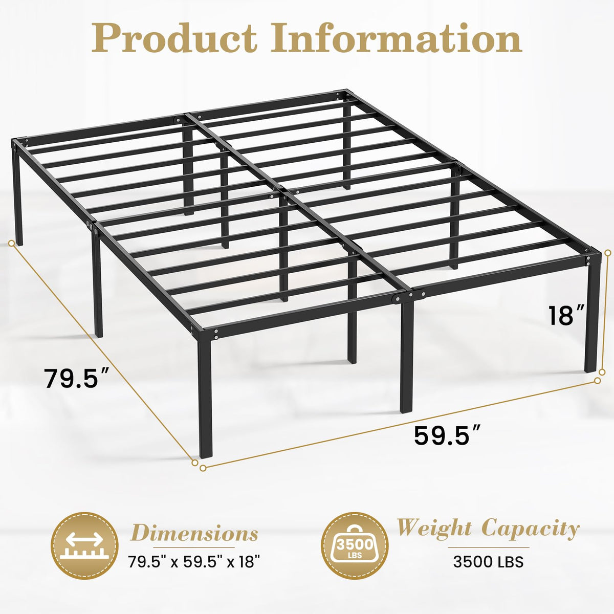 Queen 18 Inch Heavy Duty Metal Platform Bed Frame with Under Bed Storage R8235