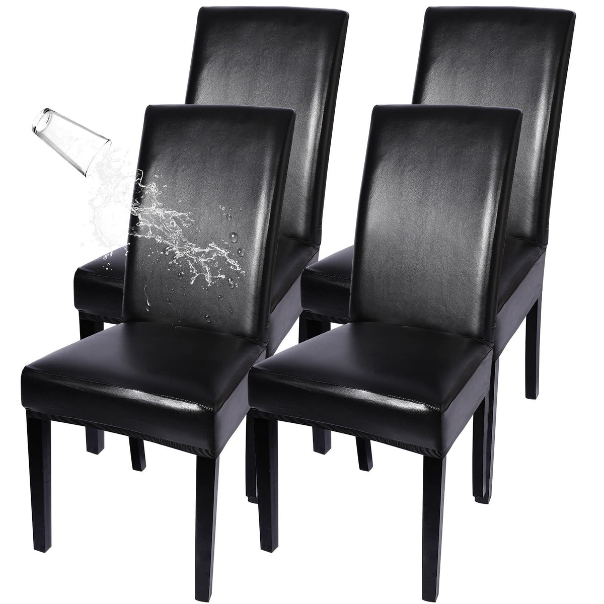 Waterproof PU Leather Dining Chair Covers Set of 4 Black Z904576